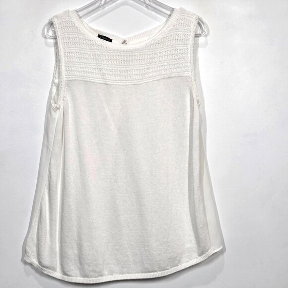 Talbots Top Womens Medium White Knit Front Chiffon Back Boho Beachy Blouse - Picture 1 of 6